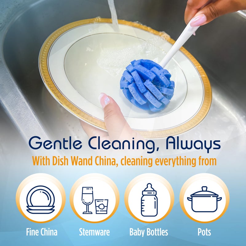 Compac Home Dish Wand China Durable Foam Sponge Petals Brush and Clean Dishes, Pots, Bottles, & Glassware, 2 Count - Image 3